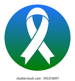 Black awareness ribbon sign. Vector. White icon in bluish circle on white background. Isolated.