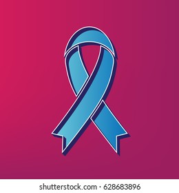 Black awareness ribbon sign. Vector. Blue 3d printed icon on magenta background.
