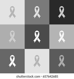 Black awareness ribbon sign. Vector. Grayscale version of Popart-style icon.