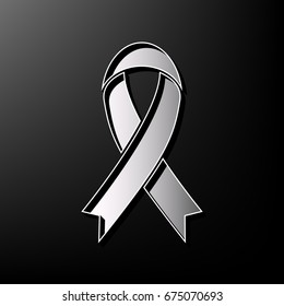 Black awareness ribbon sign. Vector. Gray 3d printed icon on black background.