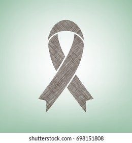 Black awareness ribbon sign. Vector. Brown flax icon on green background with light spot at the center.