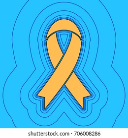 Black awareness ribbon sign. Vector. Sand color icon with black contour and equidistant blue contours like field at sky blue background. Like waves on map - island in ocean or sea.
