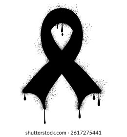 Black awareness ribbon with black spray paint graffiti