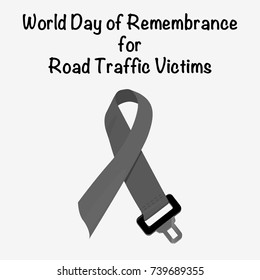 Black Awareness Ribbon. Symbol Of World Day Of Remembrance For Road Traffic Victims. Saving Belt Sign. Flat Vector Illustration