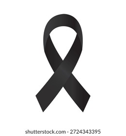 Schwarzes Bewusstseinsband, Vektorsymbol, das Trauer, Trauer, Gedenken, Erinnerung an Beerdigungen und Krebsbewusstsein symbolisiert. Ideal für Kampagnen im Gesundheitswesen, Gedenkveranstaltungen, Charity-Designs, Sensibilisierungsplakate, soziale Medien und Print-Projekte. Saubere, minimale, skalierbare Vektorgrafik.