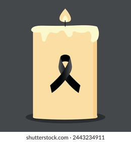 Black awareness ribbon with white candle vector illustration