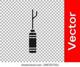 Black Awl tool with wooden handle icon isolated on transparent background. Work equipment tailor industry.  Vector Illustration