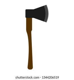 Black ax with brown handle on white background, vector