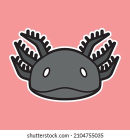 Black Axolotl icon sticker. Scalable symbol. Thin outline in black. Vector illustration for use in web, mobile apps, print media and logo.