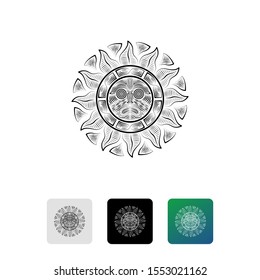 Black aztec icon isolated on white background. Aztec icon. Geometric actecs god logo design. Set icons colorful square buttons. Vector Illustration