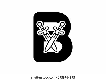 Black B initial letter with sword