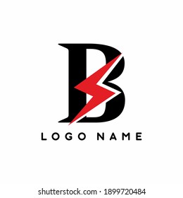 Black B letter with red electrical sign logo template for business branding