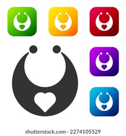 Black Baby bib icon isolated on white background. Set icons in color square buttons. Vector