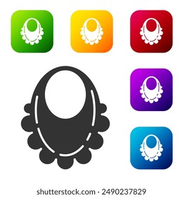 Black Baby bib icon isolated on white background. Set icons in color square buttons. Vector