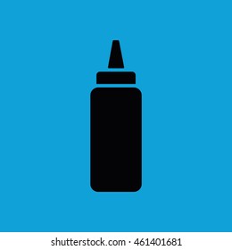 Black baby bottle vector icon. Blue background