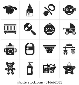 Black Baby, children and toys icons - vector icon set