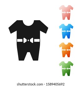 Black Baby clothes icon isolated on white background. Baby clothing for baby girl and boy. Baby bodysuit. Set icons colorful. Vector Illustration