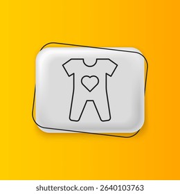 Black Baby clothes icon isolated on yellow background. Baby clothing for baby girl and boy. Baby bodysuit. Silver rectangle button. Vector