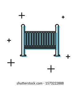 Black Baby crib cradle bed icon isolated on white background.  Vector Illustration