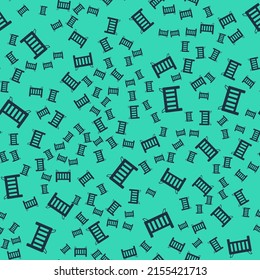 Black Baby crib cradle bed icon isolated seamless pattern on green background.  Vector