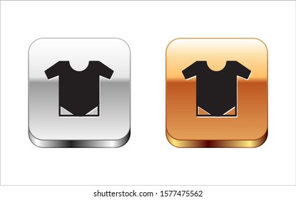 Black Baby onesie icon isolated on white background. Baby clothes symbol. Kid wear sign. Silver-gold square button. Vector Illustration