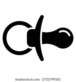 Icono de chupete de bebé negro con diseño plano y silueta de Vector simple. Accesorio de maniquí infantil para enfermería y cuidado del recién nacido.