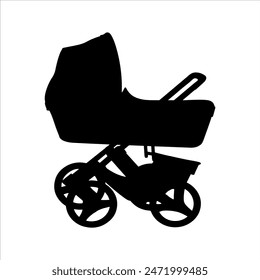 Black baby pram silhouette isolated on white background. Baby pram icon vector illustration design.