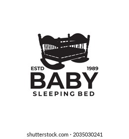 Black Baby Sleeping Bed Vector Logo Design