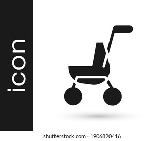 Black Baby Stroller Icon Isolated On White Background. Baby Carriage, Buggy, Pram, Stroller, Wheel.  Vector