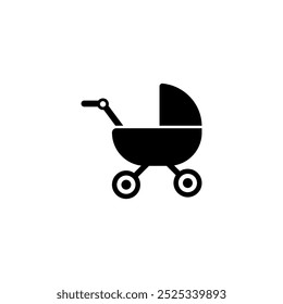 Black baby stroller icon symbolizing parenting and infant care.