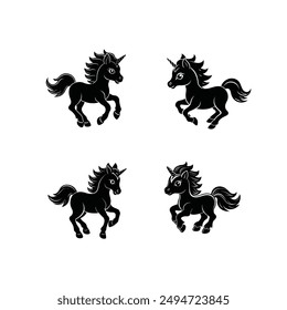 Black Baby Unicorn Silhouette Set