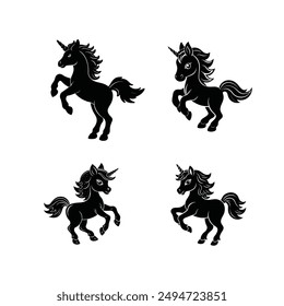 Schwarzes Baby Einhorn Silhouette Set