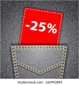 Black back jeans pocket realistic denim texture with number percent sale tag