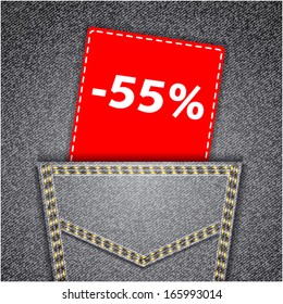 Black back jeans pocket realistic denim texture with number percent sale tag