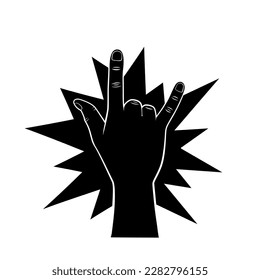 Black back of rock and roll hand sign. Goat gesture. Vector silhouette illustration.