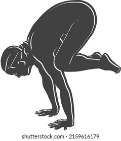 Black Backasana Yoga Pose Outline Icon. Vector illustration made by hand. White lines isolated on black shape.