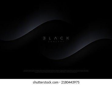 Black background with 3d abstract wave shape. Minimal  template design. Vector illustration,