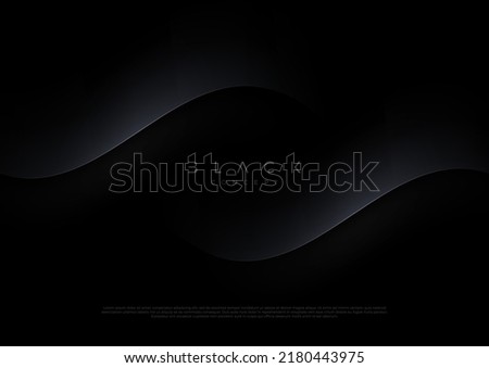Black background with 3d abstract wave shape. Minimal  template design. Vector illustration,