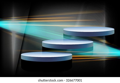 The black background with 3D infographic elements