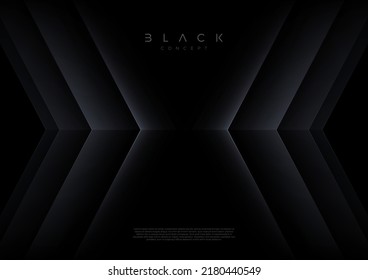 Black background with 3d layered abstract shape. Minimal template design. Vector illustration,