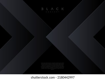 Black background with 3d layered abstract shape. Minimal template design. Vector illustration,