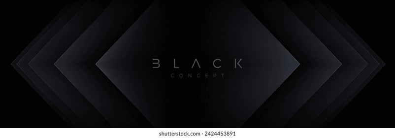 Black background with 3d layered abstract shape. Minimal template design. Vector illustration,