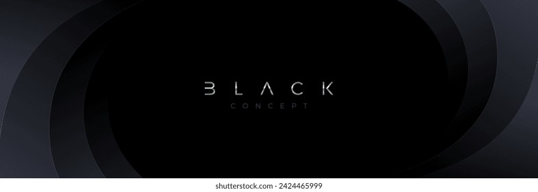 Black background with 3d layered abstract wave shape. Minimal template design. Vector illustration,