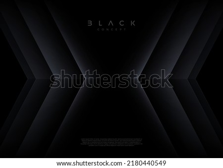 Black background with 3d layered abstract shape. Minimal template design. Vector illustration,