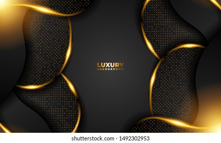 Black background with 3D style. abstract background with a wavy texture. Luxury dark textured and wavy with a combination of shining dots. Mockup for Your Logo hotel or business. editable vector eps10