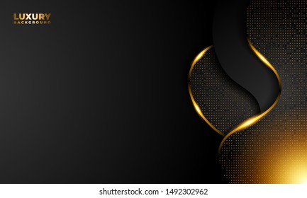 Black background with 3D style. abstract background with a wavy texture. Luxury dark textured and wavy with a combination of shining dots. Mockup for Your Logo hotel or business. editable vector eps10