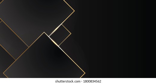 Black background with abstract 3d square shiny golden lines
