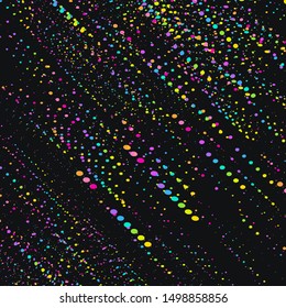 Black Background with Abstract Bright Rainbow Colored Dot Strokes - Vector. Holiday design.