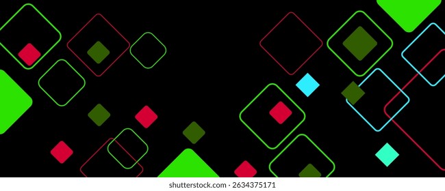 fundo preto com decoração quadrada colorida abstrata. Ilustração vetorial para o plano de fundo da apresentação moderna, design de brochura, plano de fundo do cartão de visita, controle deslizante do site, página inicial