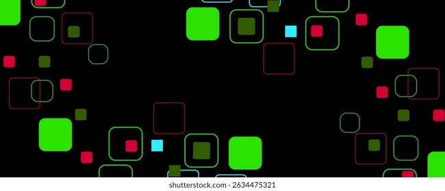 black background with abstract colorful square decoration. Vector illustration for modern presentation background, brochure design, business card background, website slider, landing page